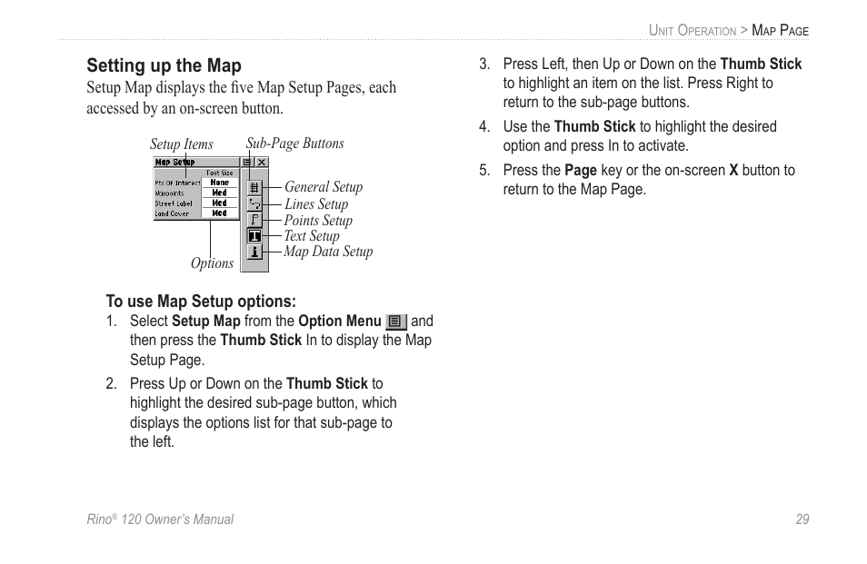 Setting up the map | Garmin Rino 120 User Manual | Page 35 / 124