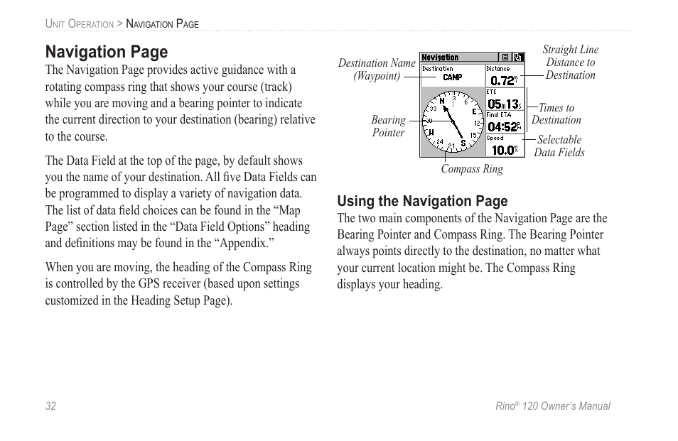 Navigation page | Garmin Rino 120 User Manual | Page 38 / 124