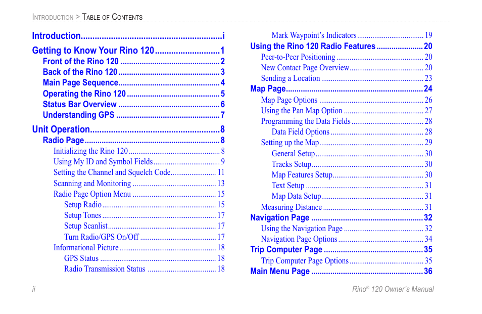 Garmin Rino 120 User Manual | Page 4 / 124