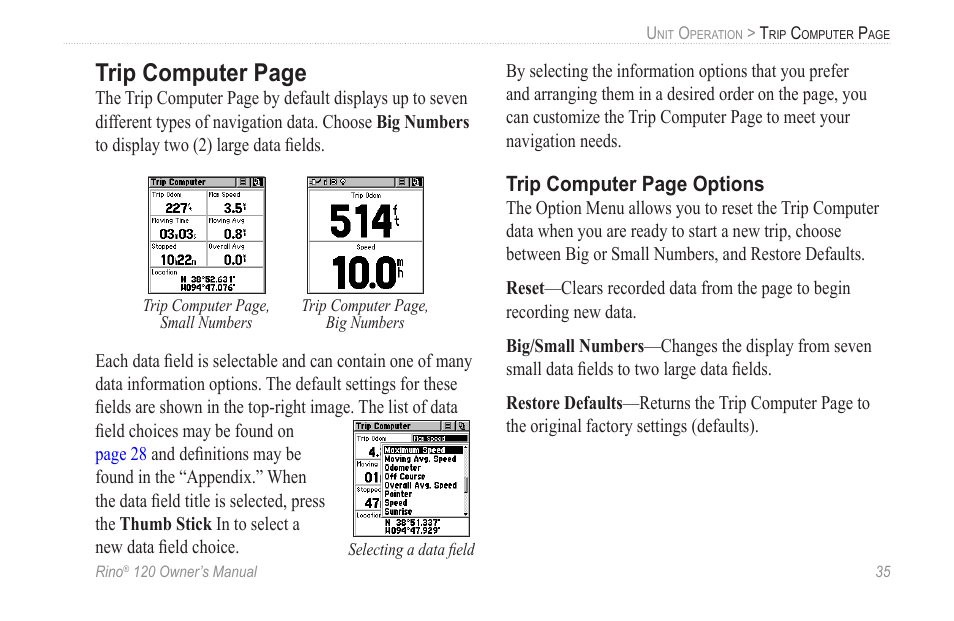 Trip computer page | Garmin Rino 120 User Manual | Page 41 / 124