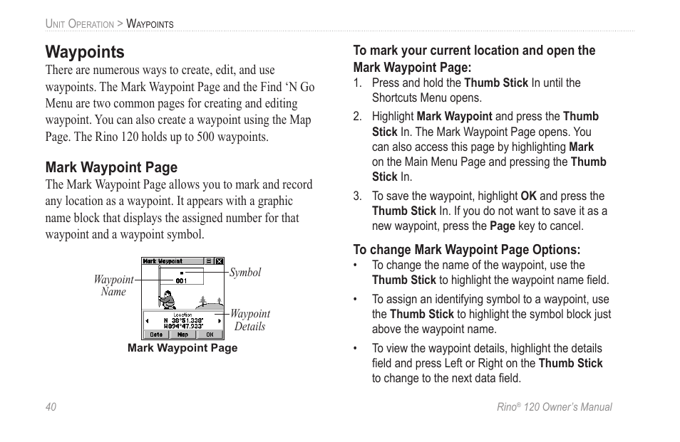 Waypoints | Garmin Rino 120 User Manual | Page 46 / 124