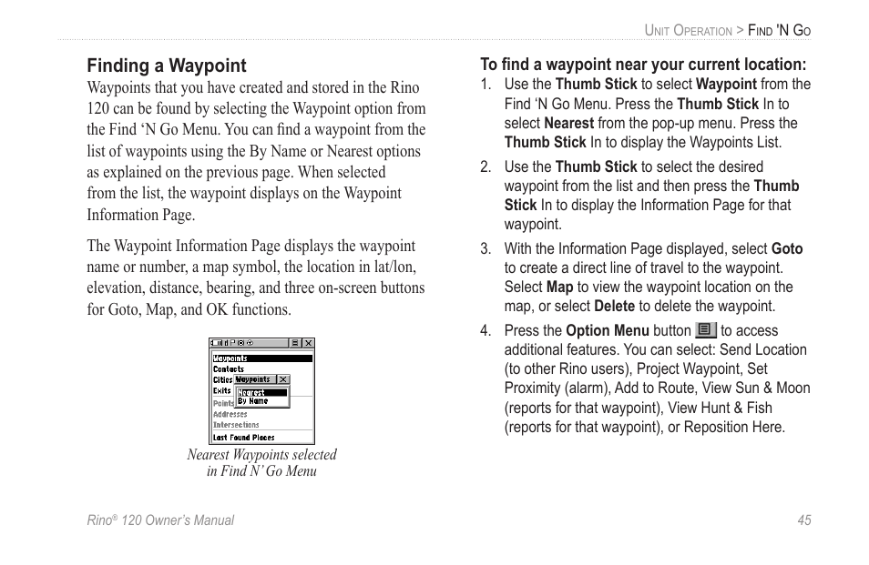 Finding a waypoint | Garmin Rino 120 User Manual | Page 51 / 124