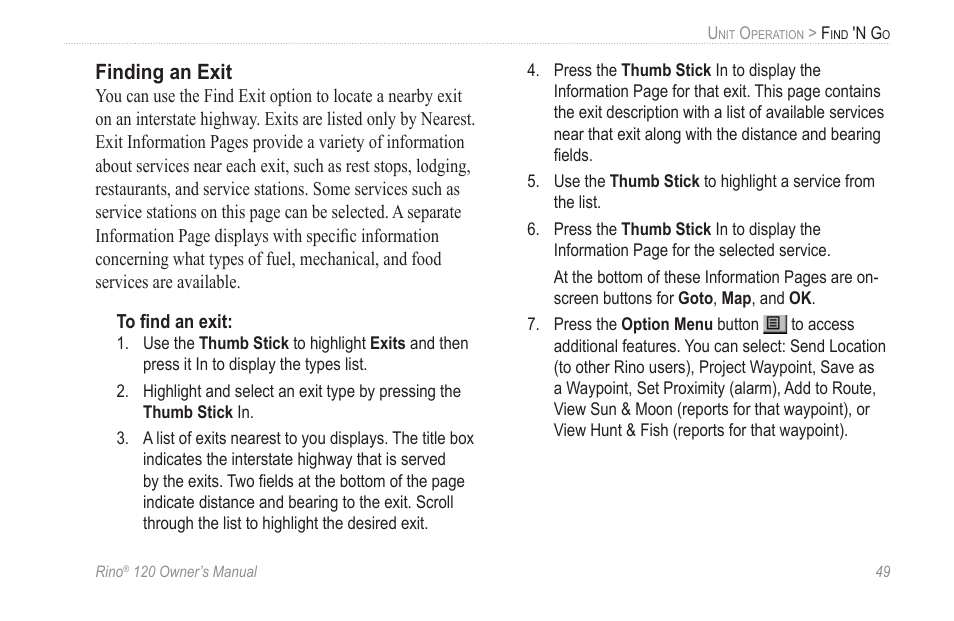 Finding an exit | Garmin Rino 120 User Manual | Page 55 / 124