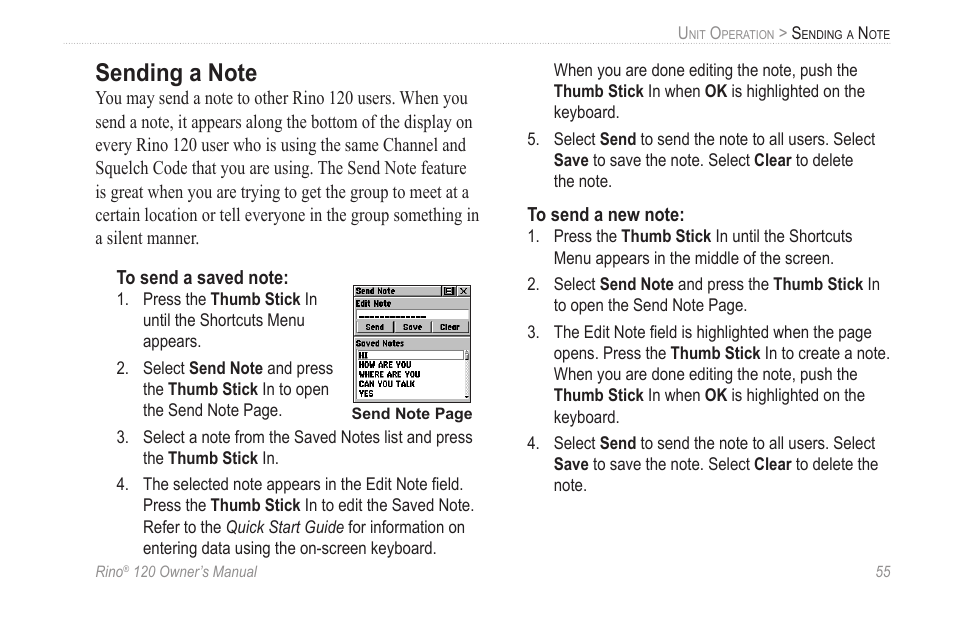 Sending a note | Garmin Rino 120 User Manual | Page 61 / 124