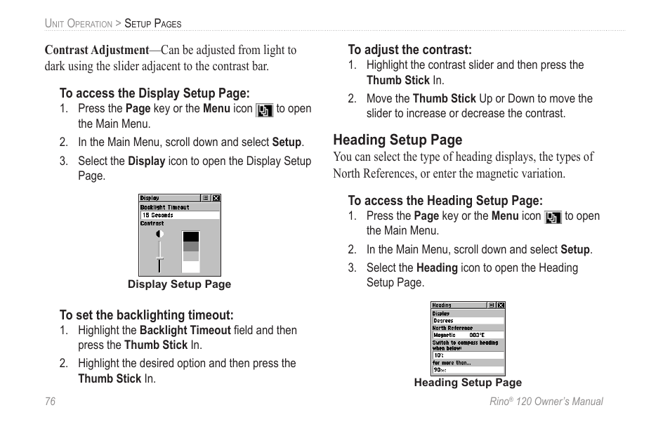 Heading setup page | Garmin Rino 120 User Manual | Page 82 / 124