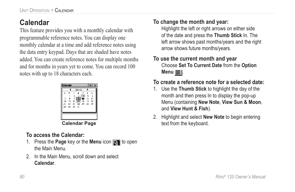 Calendar | Garmin Rino 120 User Manual | Page 86 / 124