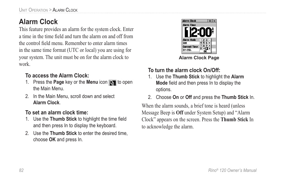 Alarm clock | Garmin Rino 120 User Manual | Page 88 / 124