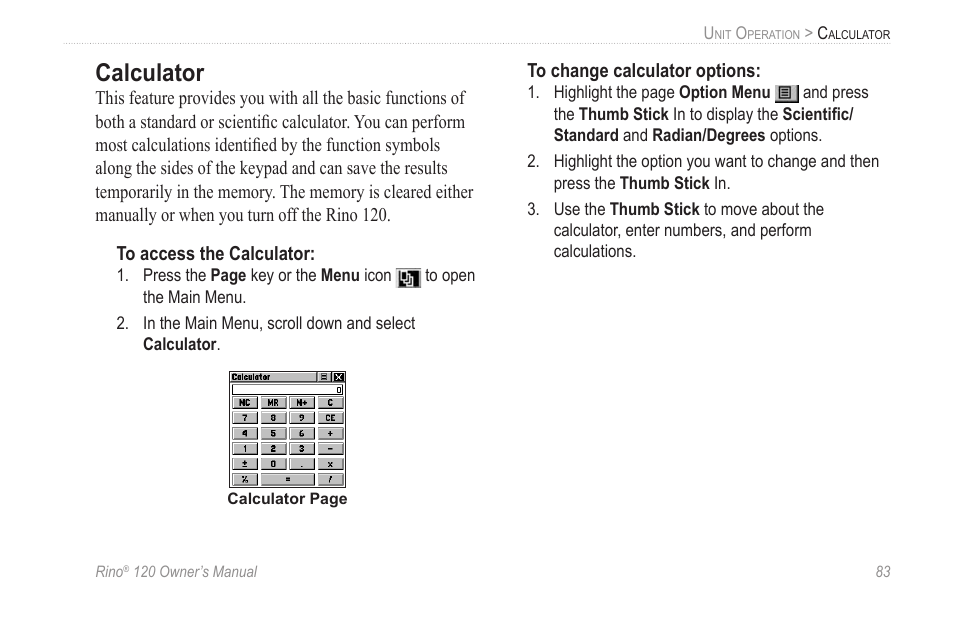 Calculator | Garmin Rino 120 User Manual | Page 89 / 124