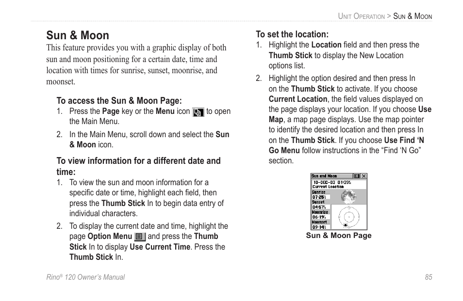 Sun & moon | Garmin Rino 120 User Manual | Page 91 / 124