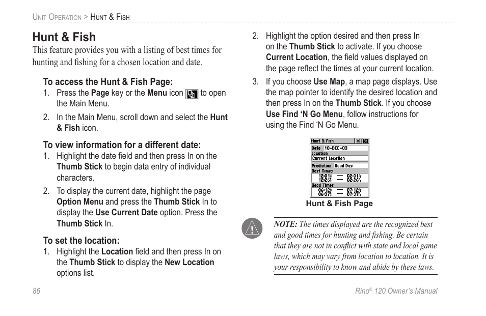 Hunt & fish | Garmin Rino 120 User Manual | Page 92 / 124