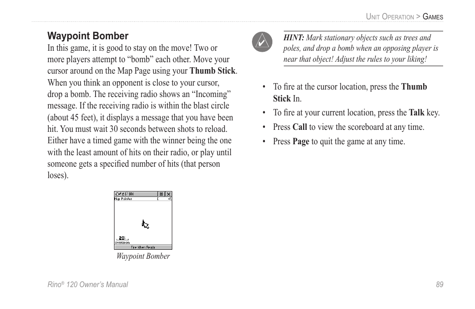 Waypoint bomber | Garmin Rino 120 User Manual | Page 95 / 124