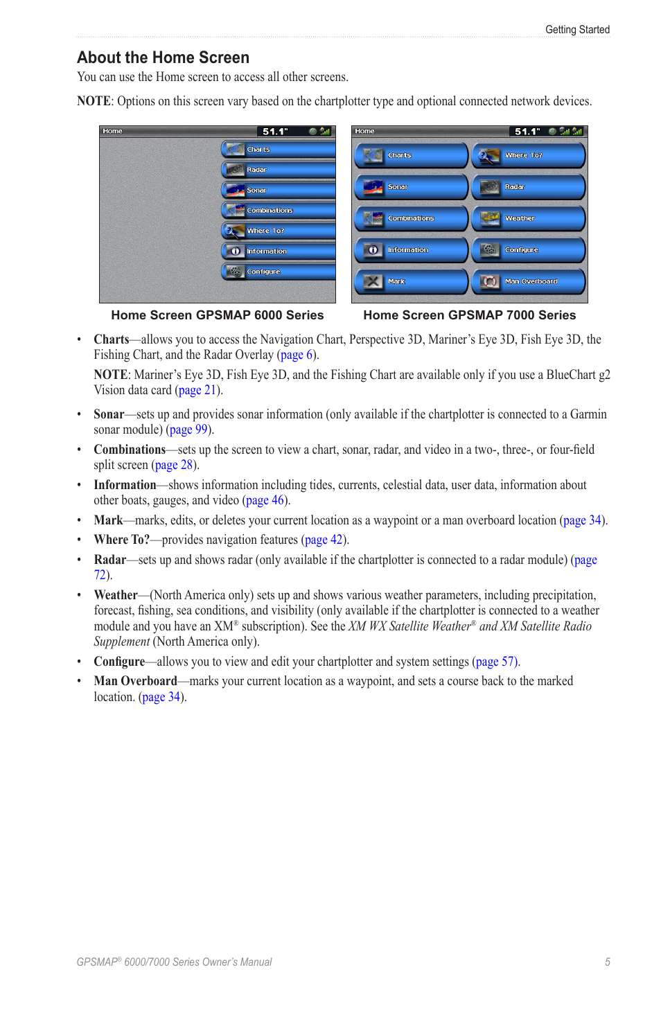 About the home screen | Garmin GPSMAP 7215 User Manual | Page 11 / 136