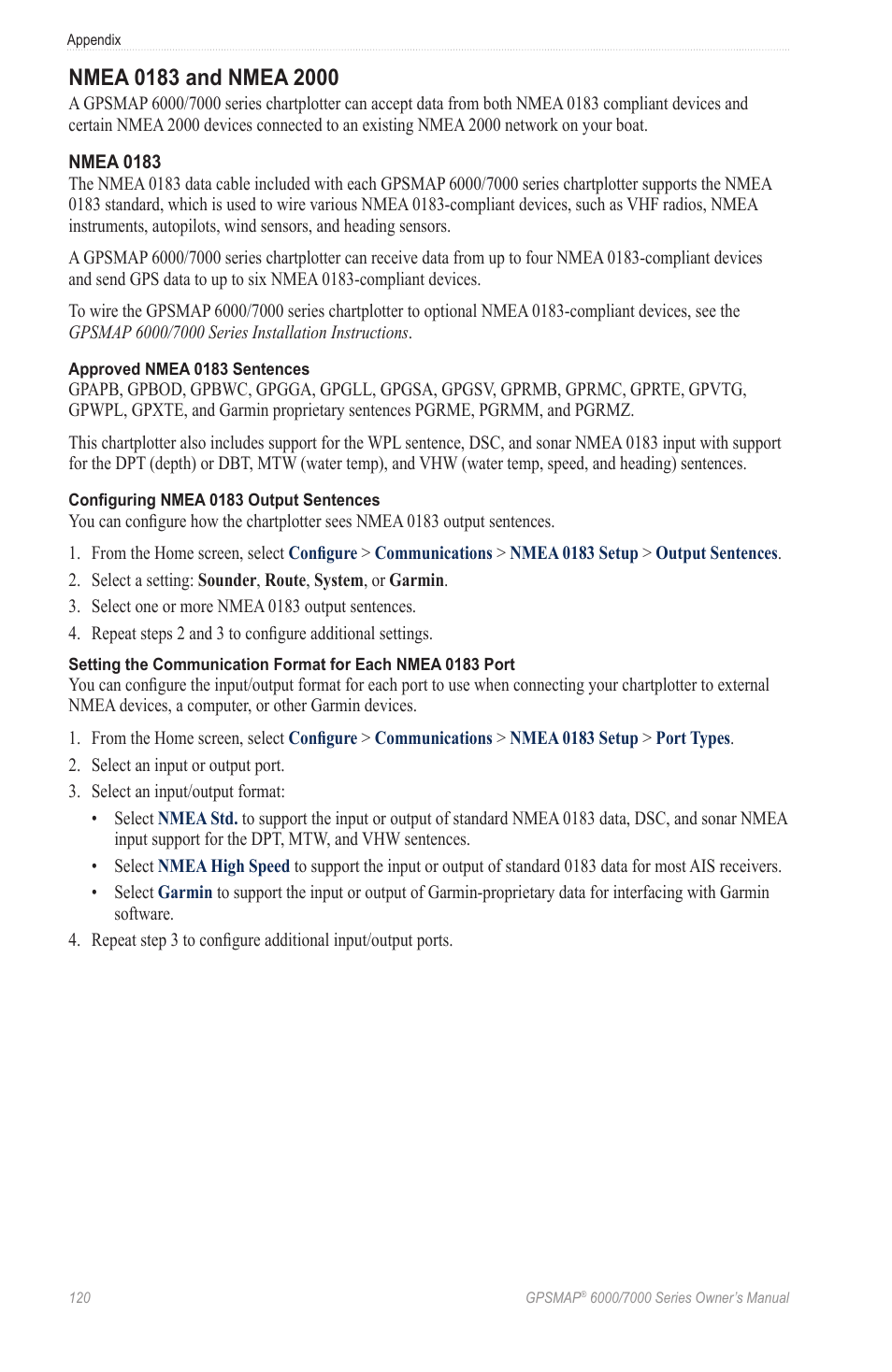 Nmea 0183 and nmea 2000 | Garmin GPSMAP 7215 User Manual | Page 126 / 136