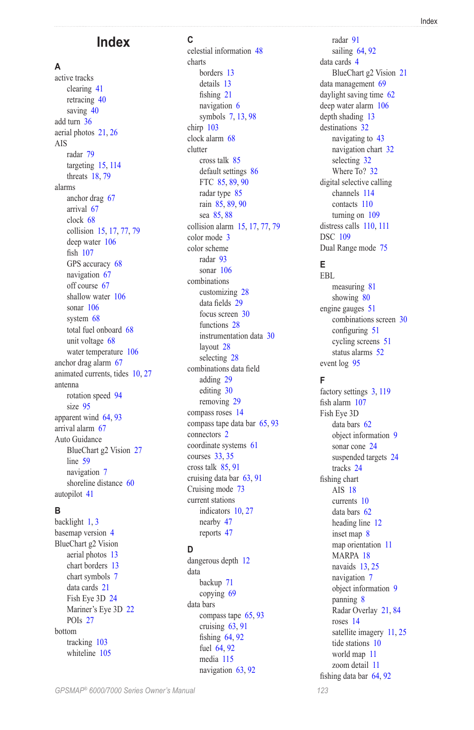 Index | Garmin GPSMAP 7215 User Manual | Page 129 / 136