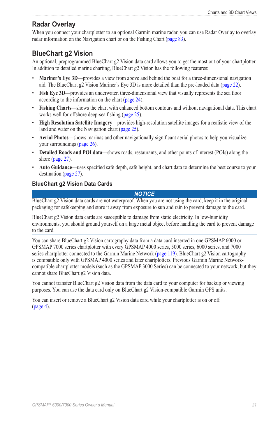 Radar overlay, Bluechart g2 vision, Ision data card | Garmin GPSMAP 7215 User Manual | Page 27 / 136