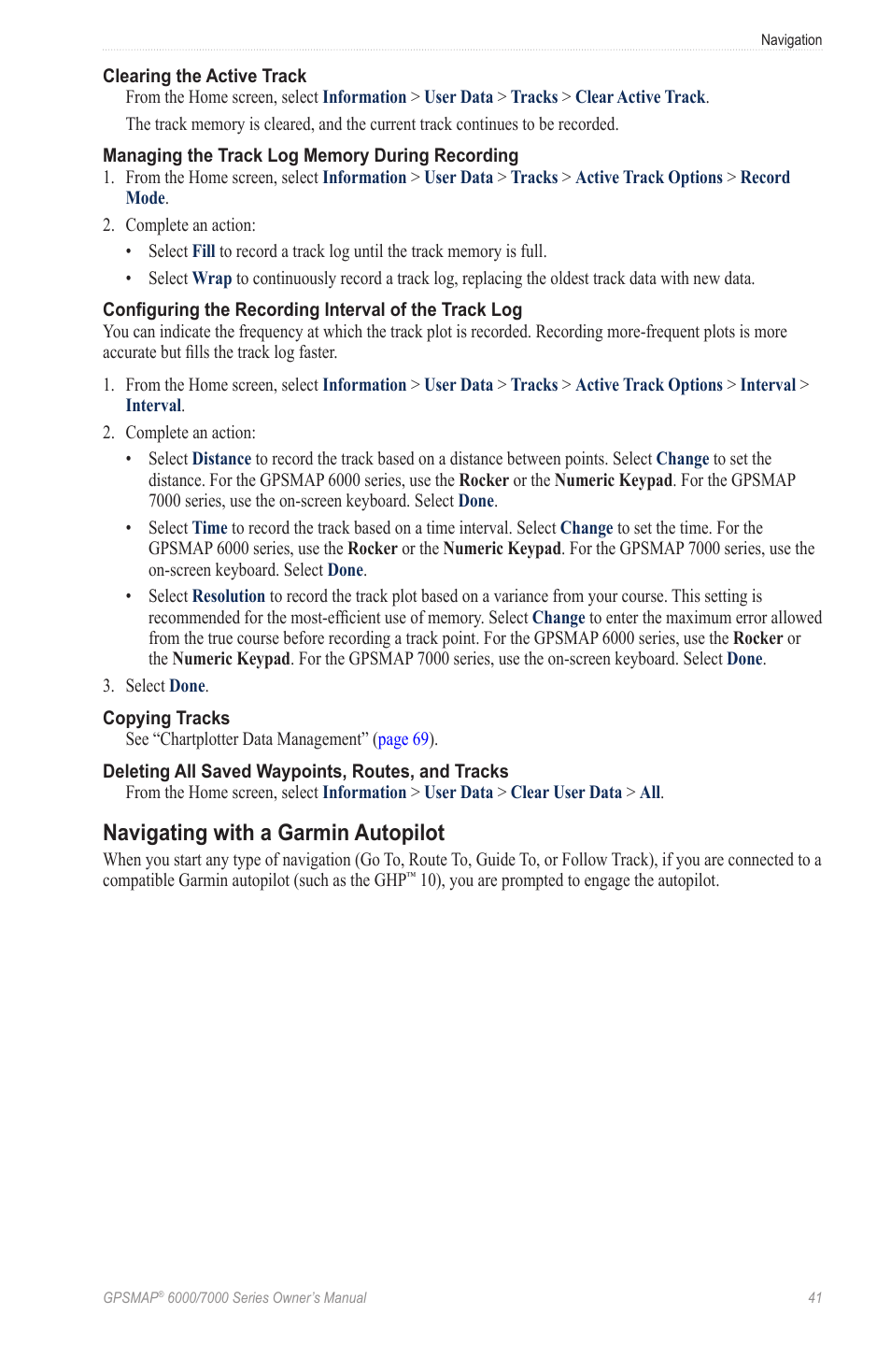Navigating with a garmin autopilot | Garmin GPSMAP 7215 User Manual | Page 47 / 136
