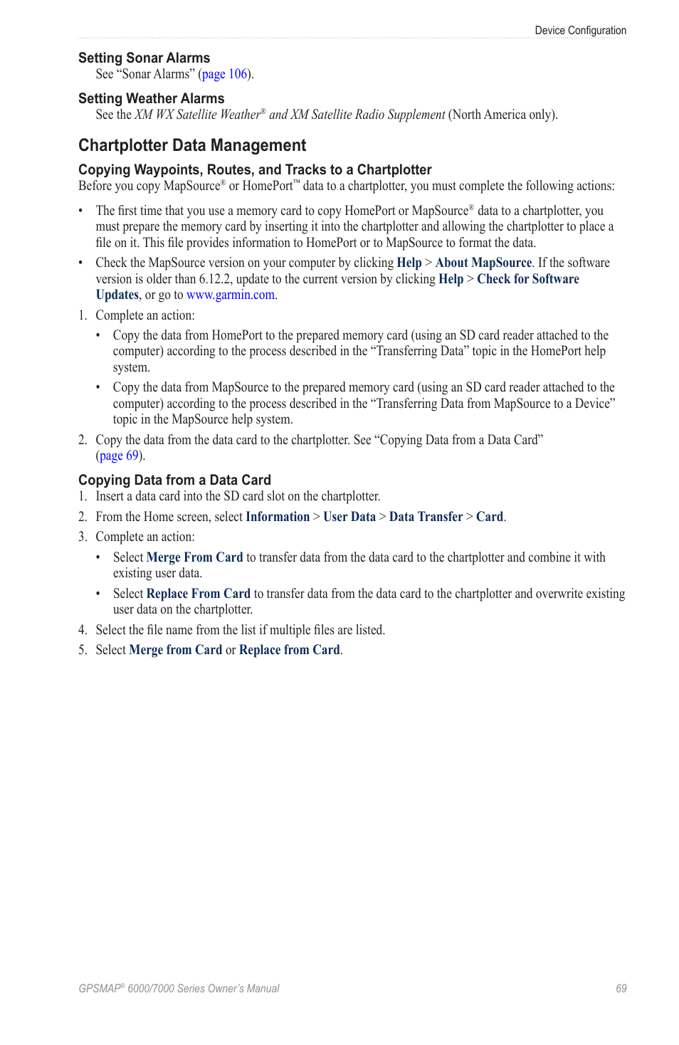 Chartplotter data management | Garmin GPSMAP 7215 User Manual | Page 75 / 136