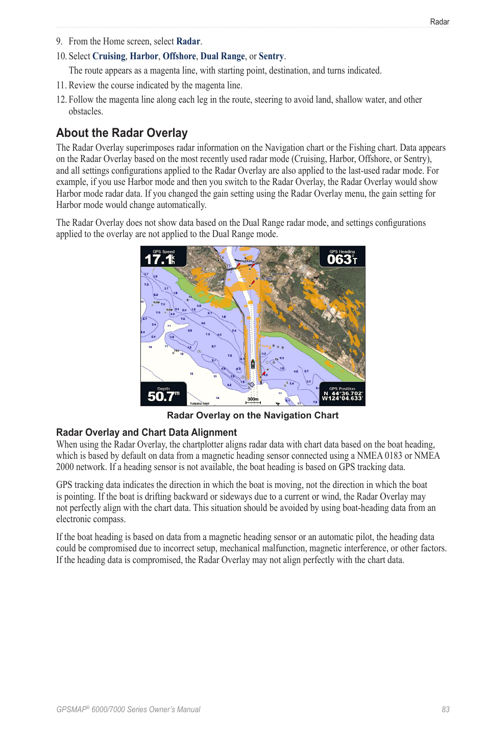 About the radar overlay | Garmin GPSMAP 7215 User Manual | Page 89 / 136