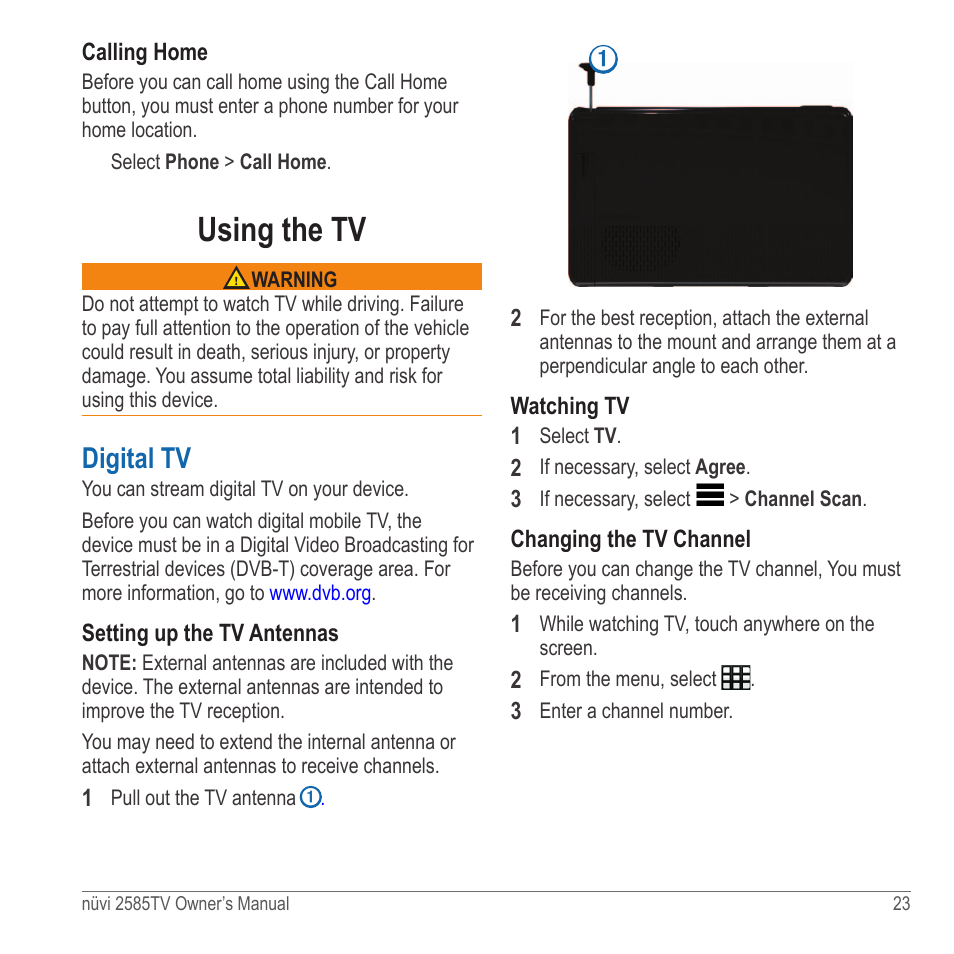 Using the tv, Digital tv | Garmin nuvi 2585TV User Manual | Page 23 / 48