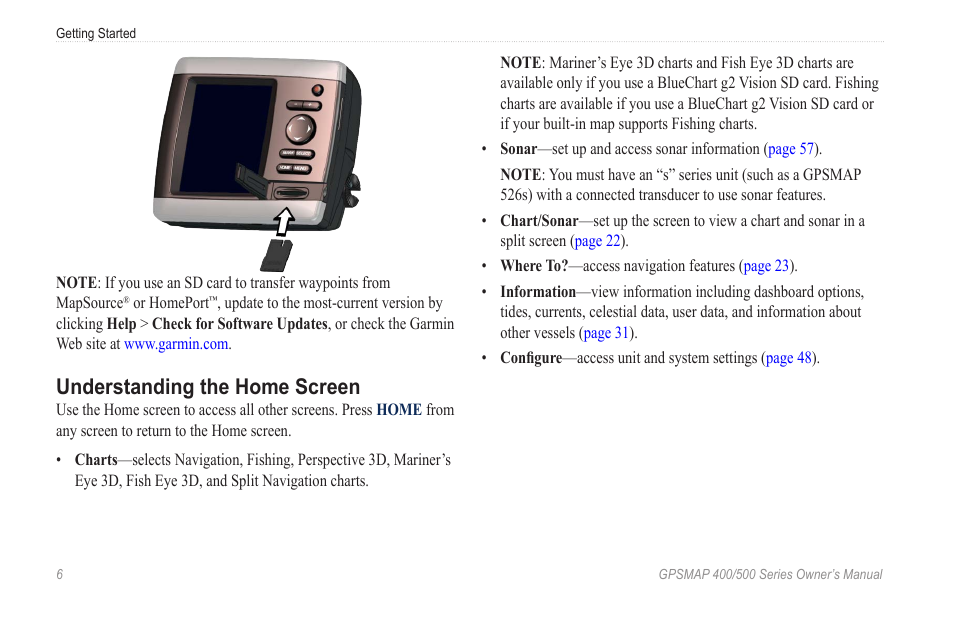 Understanding the home screen | Garmin GPSMAP 526s User Manual | Page 12 / 84