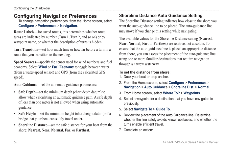 Configuring navigation preferences | Garmin GPSMAP 526s User Manual | Page 56 / 84