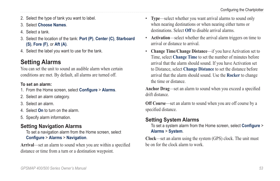 Setting alarms | Garmin GPSMAP 526s User Manual | Page 59 / 84