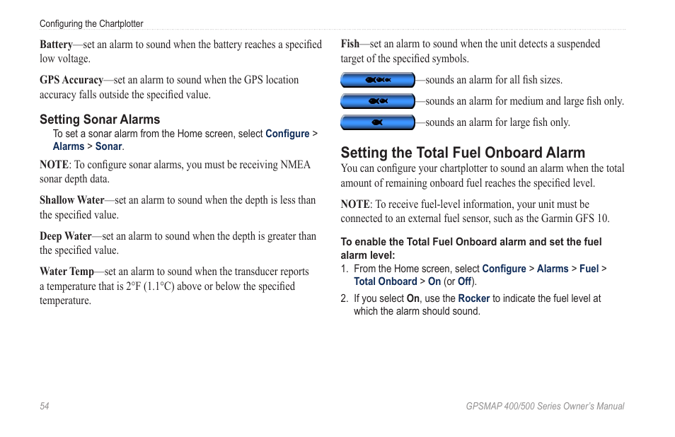 Setting the total fuel onboard alarm | Garmin GPSMAP 526s User Manual | Page 60 / 84