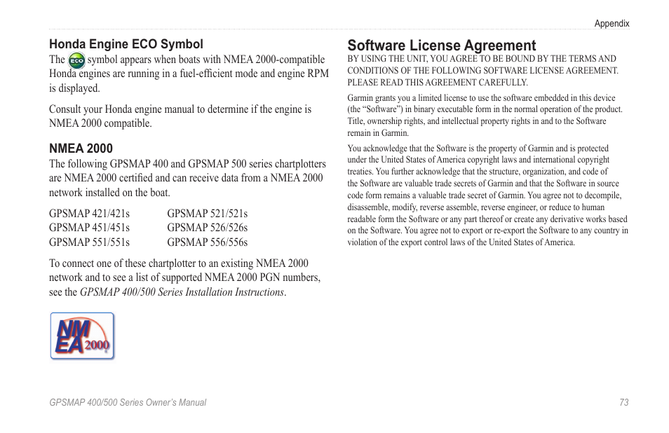 Software license agreement | Garmin GPSMAP 526s User Manual | Page 79 / 84
