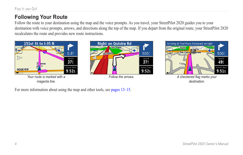 Following your route | Garmin StreetPilot 2820 User Manual | Page 12 / 68