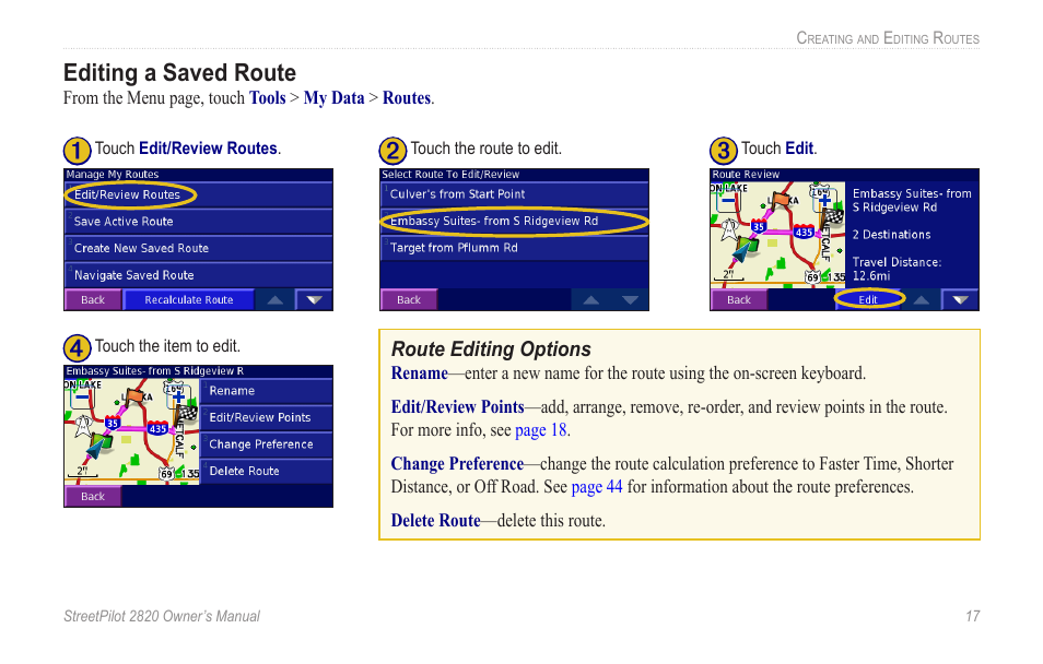 Editing a saved route | Garmin StreetPilot 2820 User Manual | Page 25 / 68