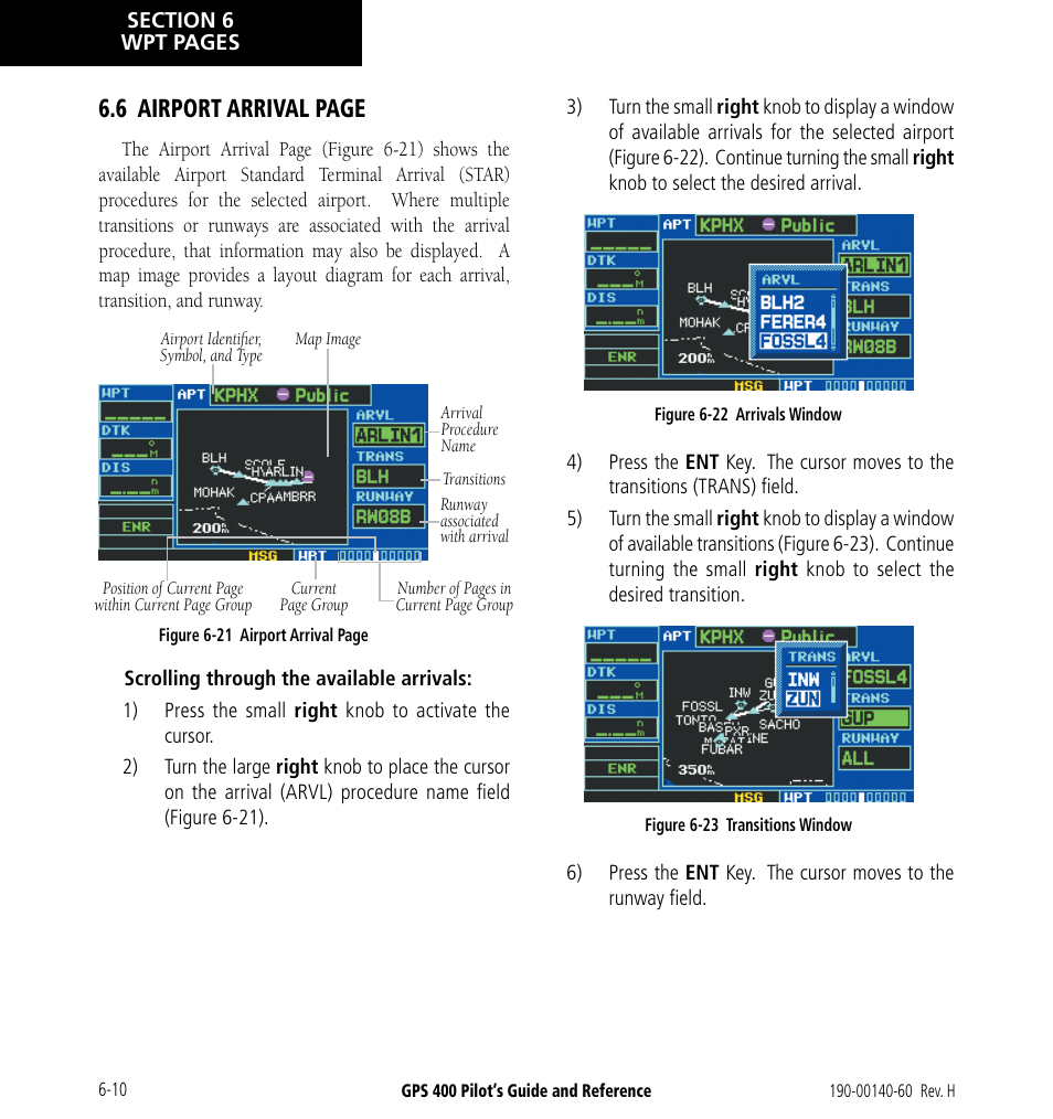 6 airport arrival page | Garmin GPS 400 User Manual | Page 112 / 244