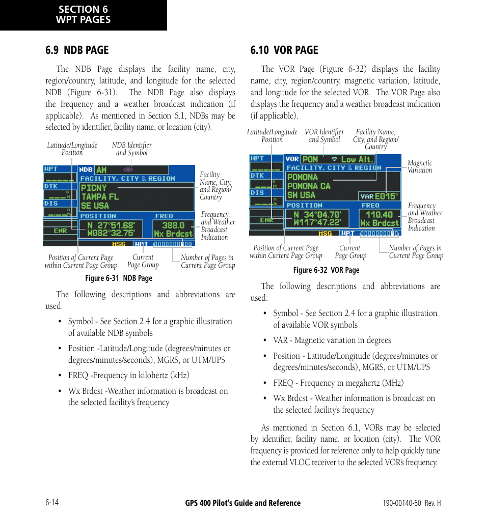 9 ndb page, 10 vor page | Garmin GPS 400 User Manual | Page 116 / 244