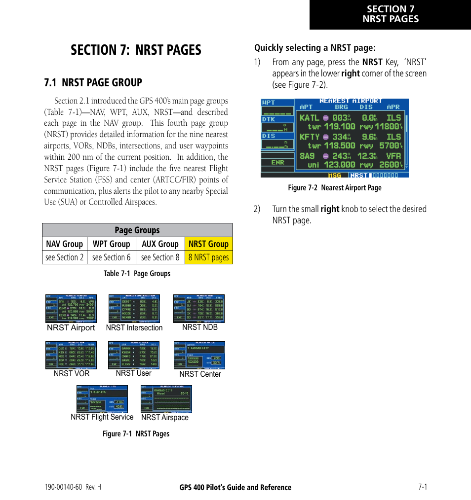 1 nrst page group | Garmin GPS 400 User Manual | Page 125 / 244