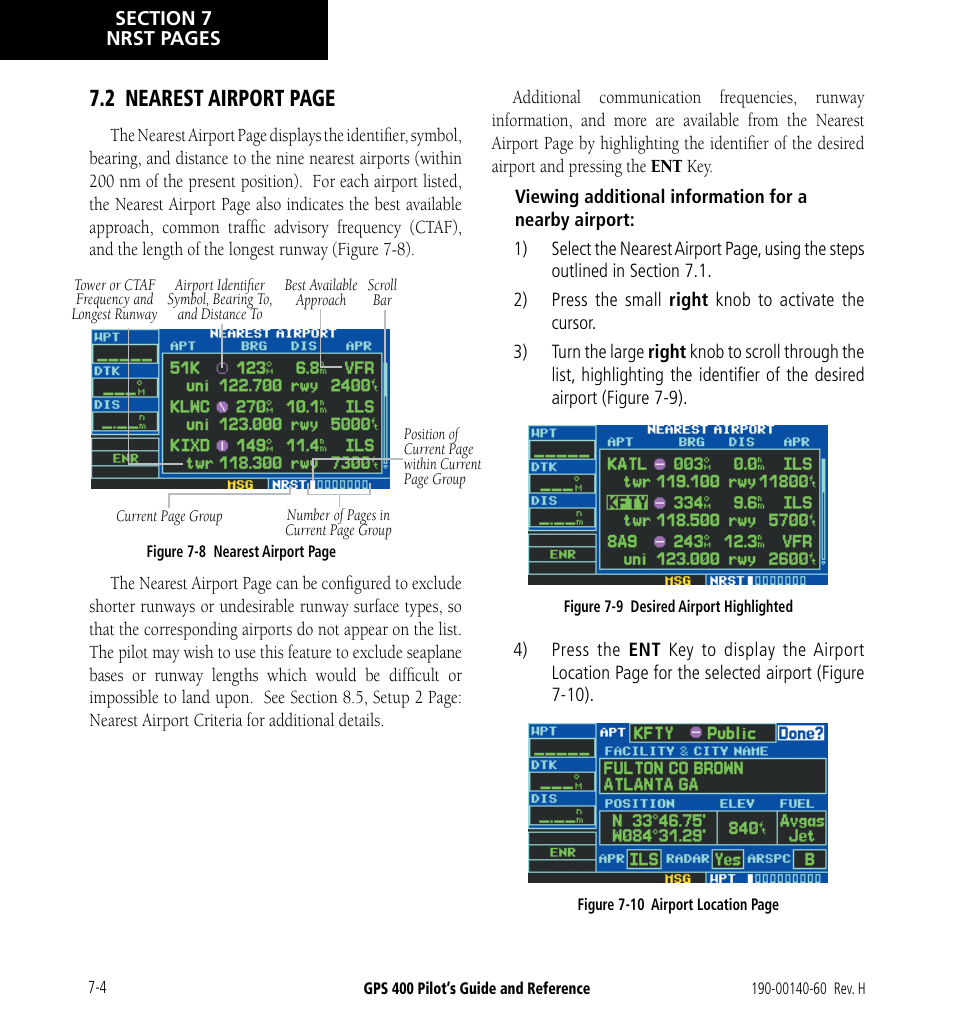 2 nearest airport page | Garmin GPS 400 User Manual | Page 128 / 244