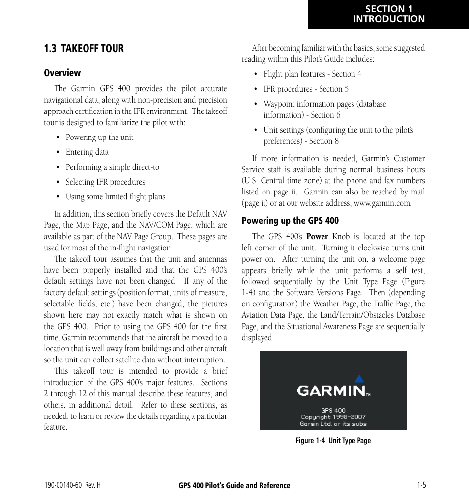 3 takeoff tour, 3 takeoff tour -5 | Garmin GPS 400 User Manual | Page 13 / 244