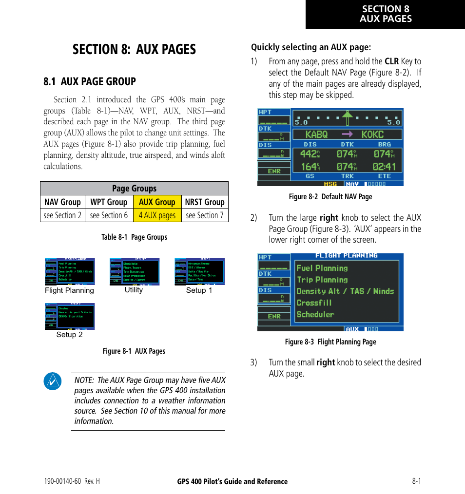 1 aux page group | Garmin GPS 400 User Manual | Page 137 / 244