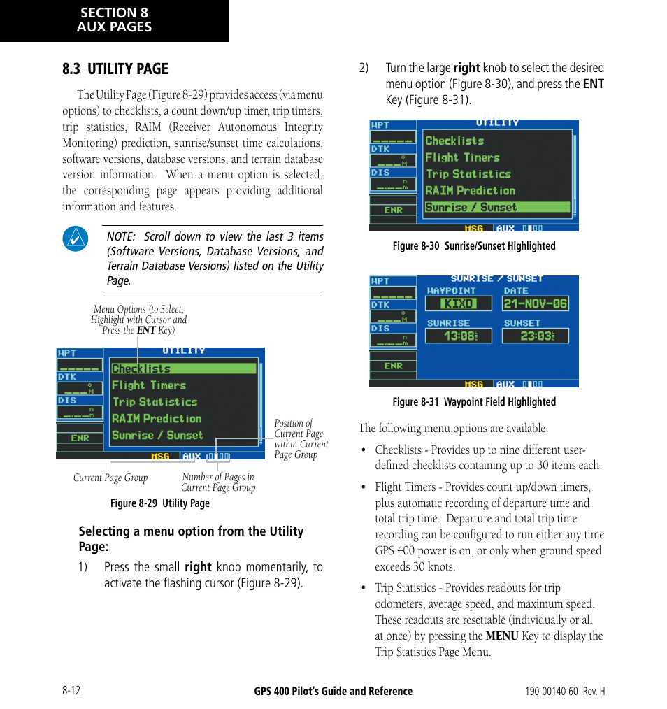 3 utility page | Garmin GPS 400 User Manual | Page 148 / 244