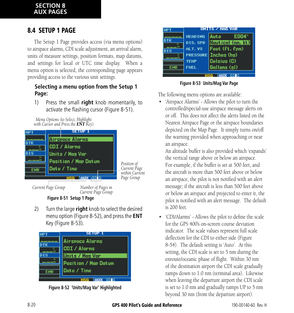 4 setup 1 page | Garmin GPS 400 User Manual | Page 156 / 244