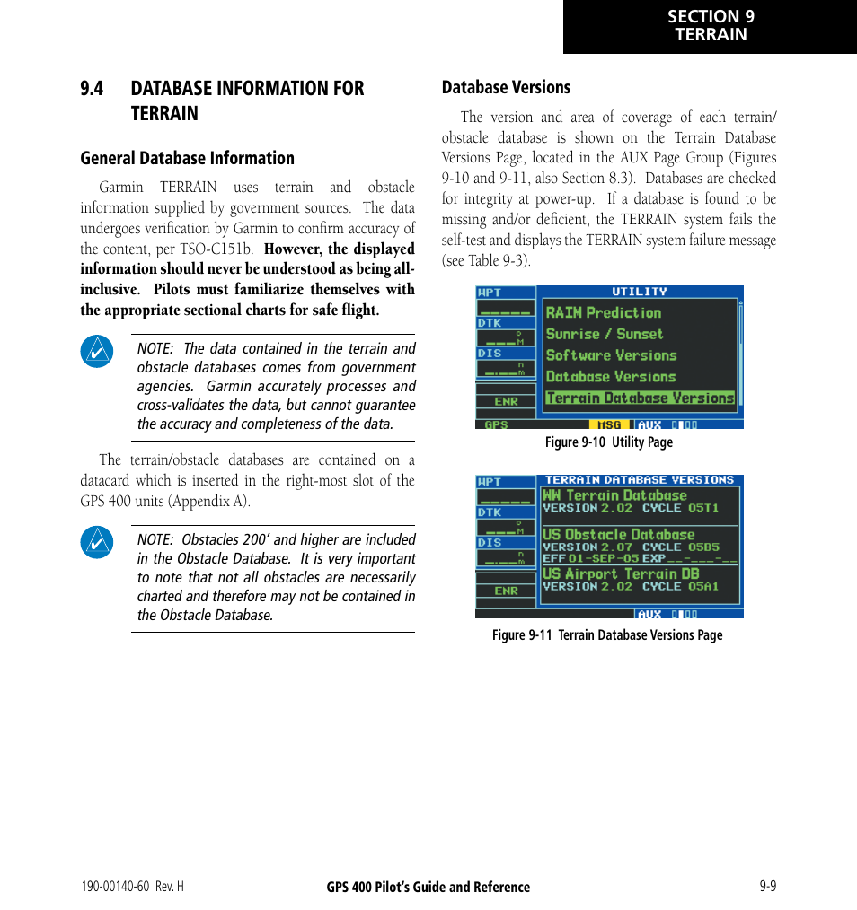 4 database information for terrain, 4 database information for terrain -9 | Garmin GPS 400 User Manual | Page 177 / 244