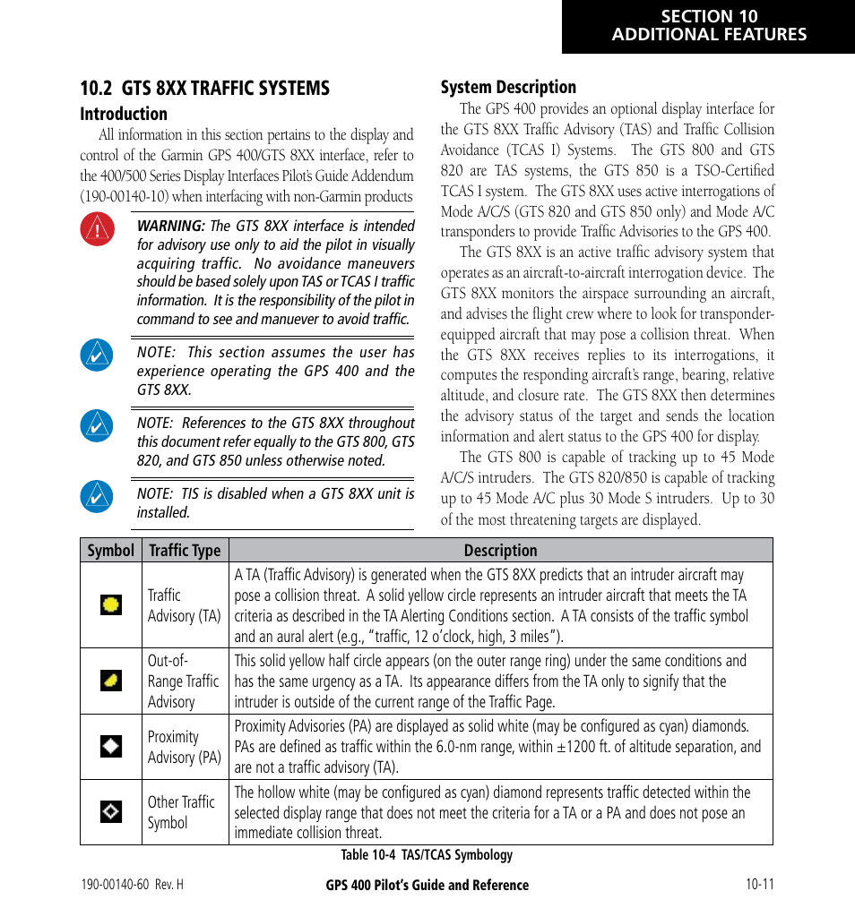 2 gts 8xx traffic systems, 3 weather data link interface -1 | Garmin GPS 400 User Manual | Page 189 / 244