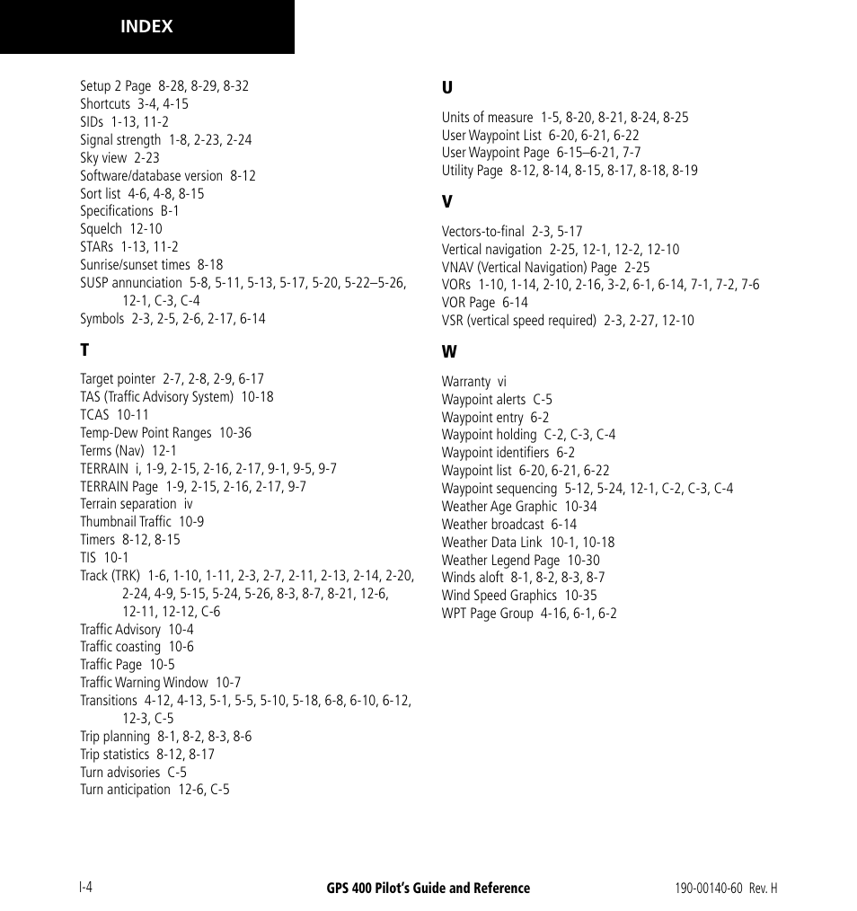 Garmin GPS 400 User Manual | Page 242 / 244
