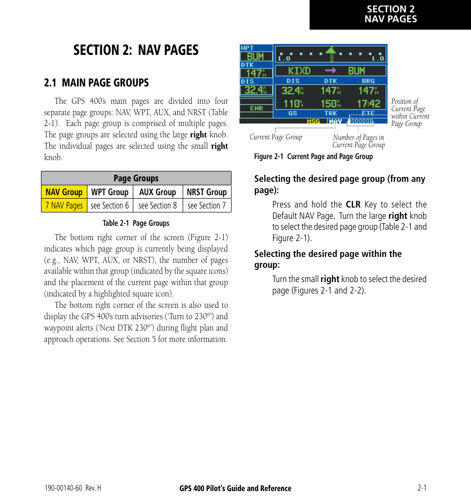 1 main page groups | Garmin GPS 400 User Manual | Page 27 / 244