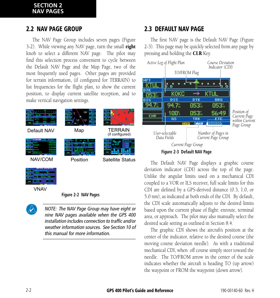 2 nav page group, 3 default nav page | Garmin GPS 400 User Manual | Page 28 / 244