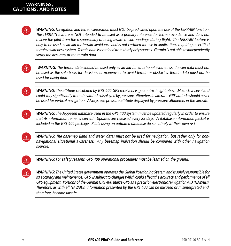 Garmin GPS 400 User Manual | Page 6 / 244