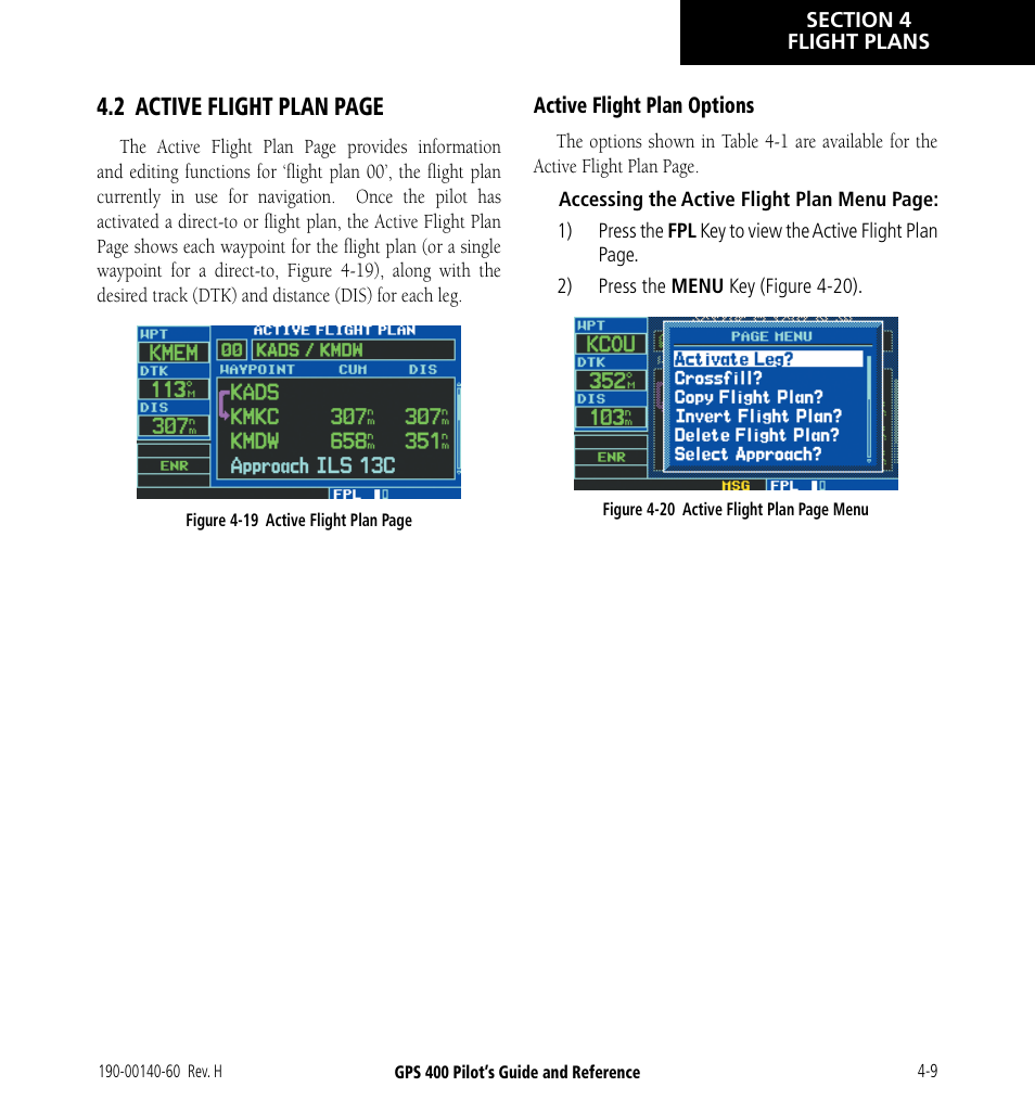 2 active flight plan page | Garmin GPS 400 User Manual | Page 69 / 244