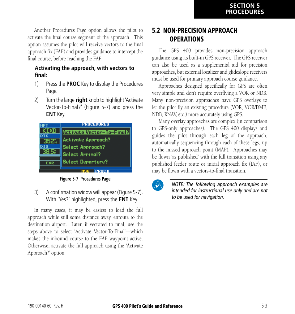 2 non-precision approach operations, 2 non-precision approach operations -3 | Garmin GPS 400 User Manual | Page 79 / 244