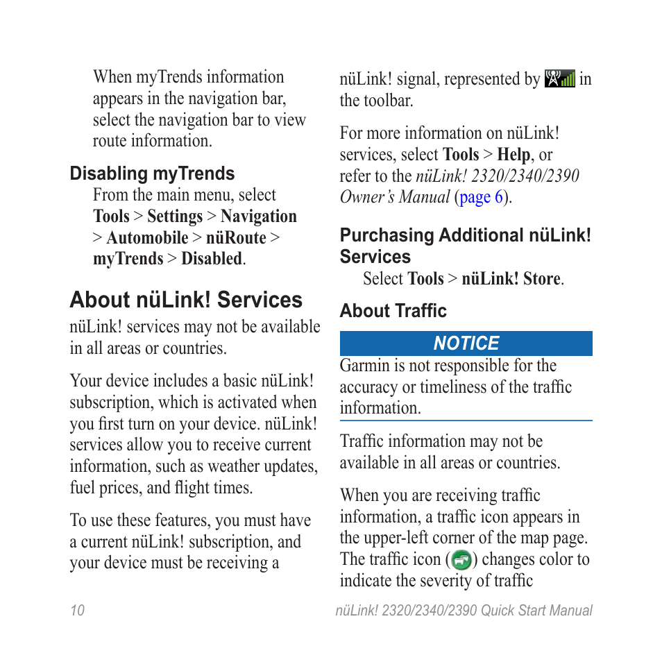 About nülink! services | Garmin nuLink! 2390 User Manual | Page 10 / 12