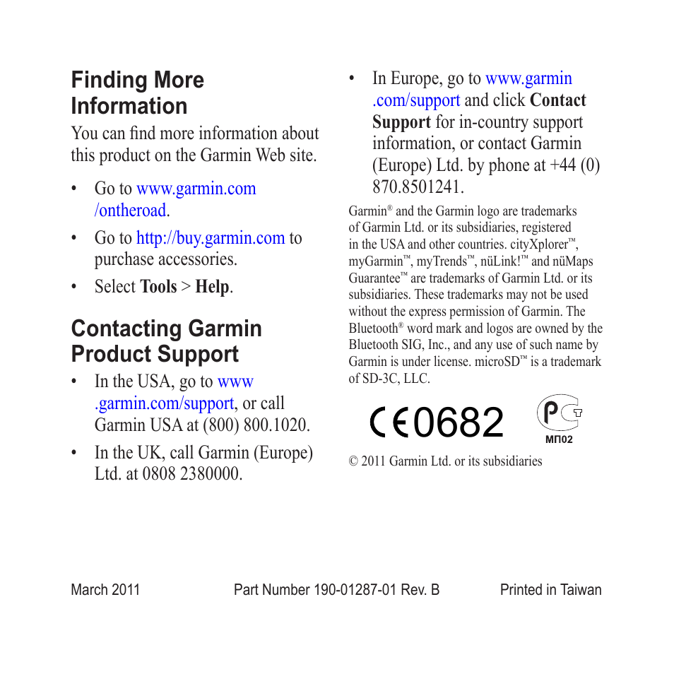 Finding more information, Contacting garmin product support | Garmin nuLink! 2390 User Manual | Page 12 / 12