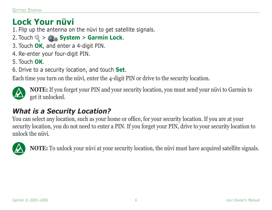 Lock your nüvi, Theft feature, What is a security location | Garmin Nuvi 350 User Manual | Page 12 / 79