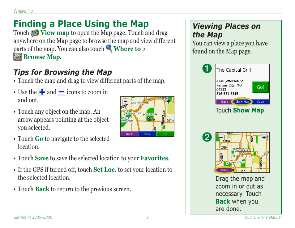 Finding a place using the map | Garmin Nuvi 350 User Manual | Page 15 / 79